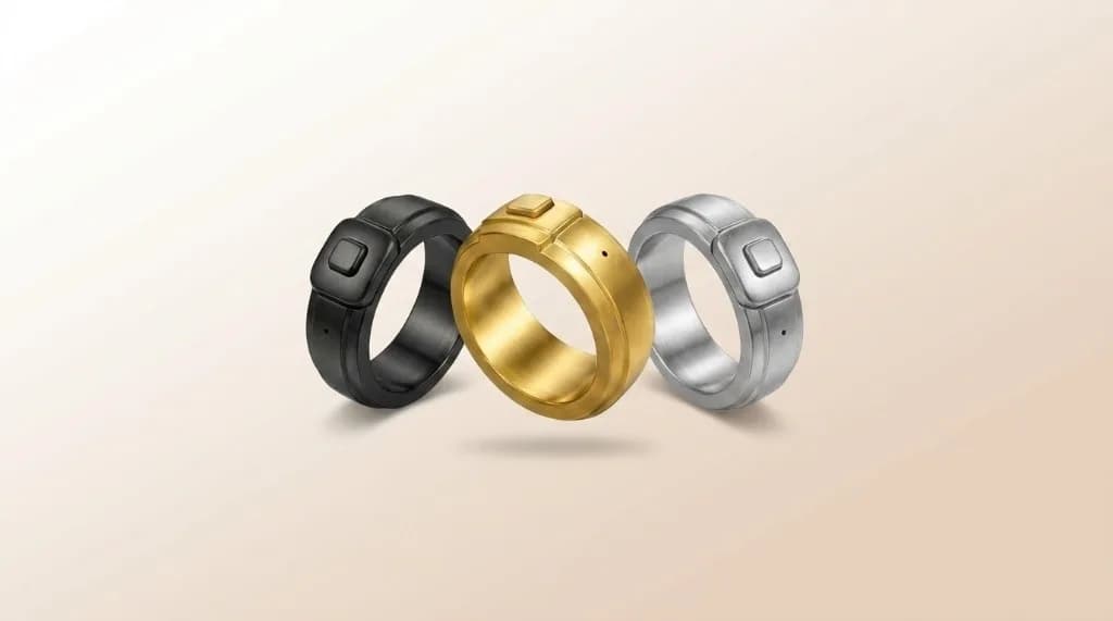 The ring in all three finishes: matte black, gold, and silver.